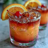 Bright and refreshing ombre sunrise mocktail featuring orange juice, pineapple juice, and grenadine syrup in chilled glasses.