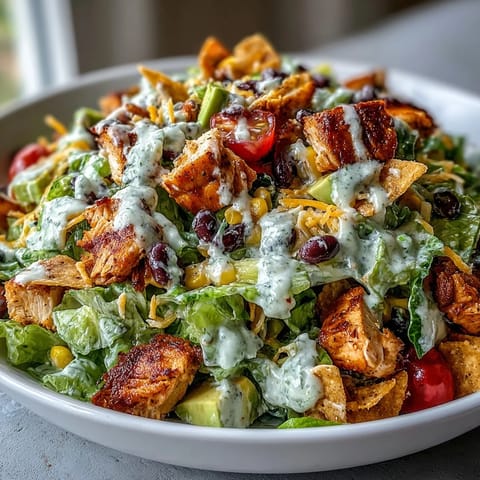 Hearty Chicken Taco Chopped Salad featuring black beans, corn, cheddar, and vibrant veggies tossed in a zesty lime dressing.