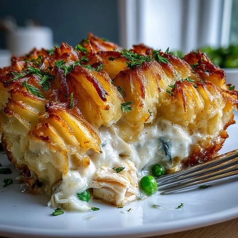 Golden brown mashed potato topping covers the warm Curried Fish Pie, ready to be scooped onto plates for a comforting family dinner.