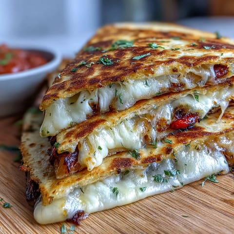 Golden mini quesadilla triangles filled with melted cheddar and mozzarella, served with fresh tomato salsa for a fun lunch.  