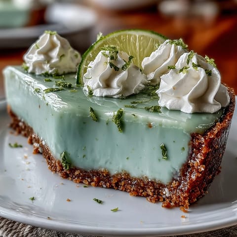 Creamy No-Bake Key Lime Pie on graham cracker crust with lime zest.