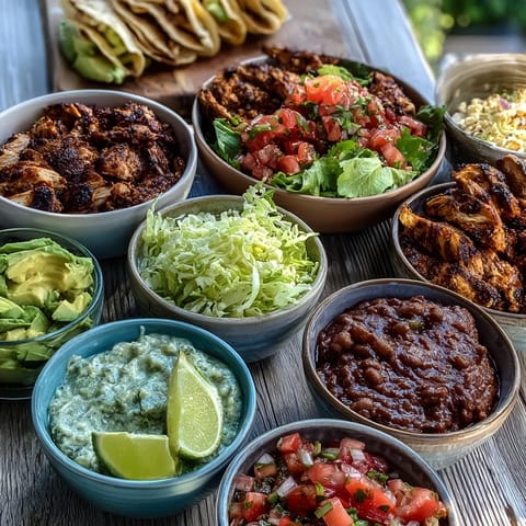 DIY taco bar loaded with colorful toppings for a vibrant outdoor BBQ.