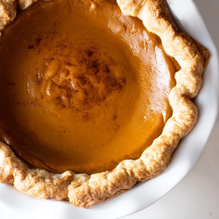 Warm, spiced Pumpkin Pie, fresh from the oven, offering a taste of autumnal flavors.