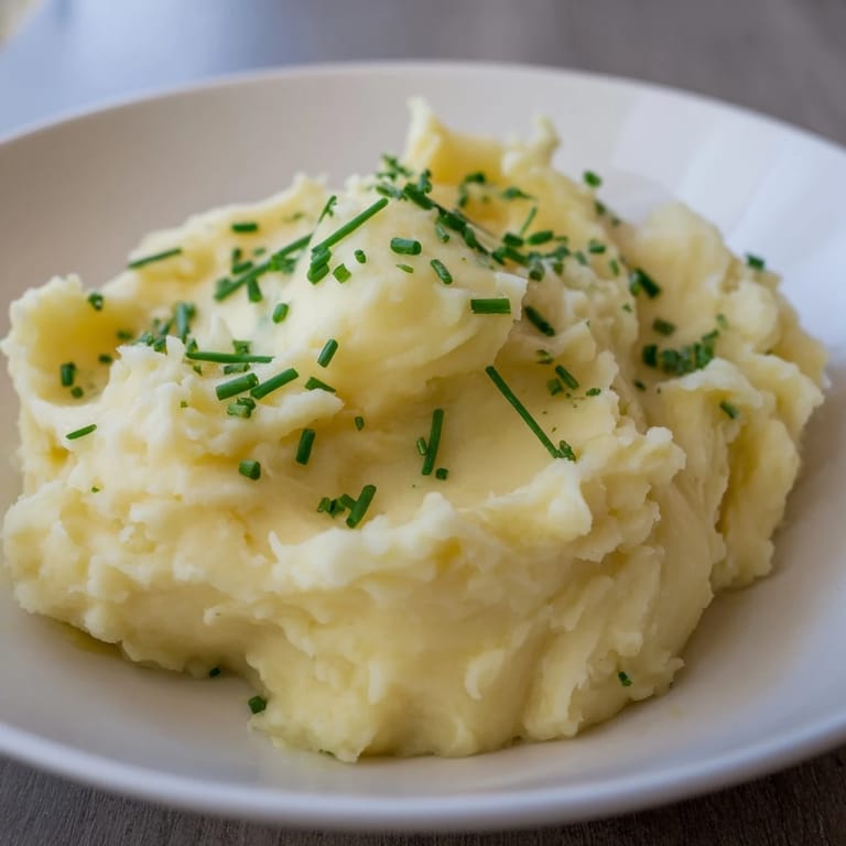 Warm and comforting mashed potatoes, beautifully textured with milk and pepper seasoning on top.