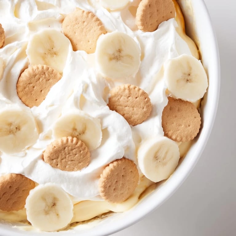 Homemade banana pudding, a family treat, shows a beautiful arrangement of wafer cookies.