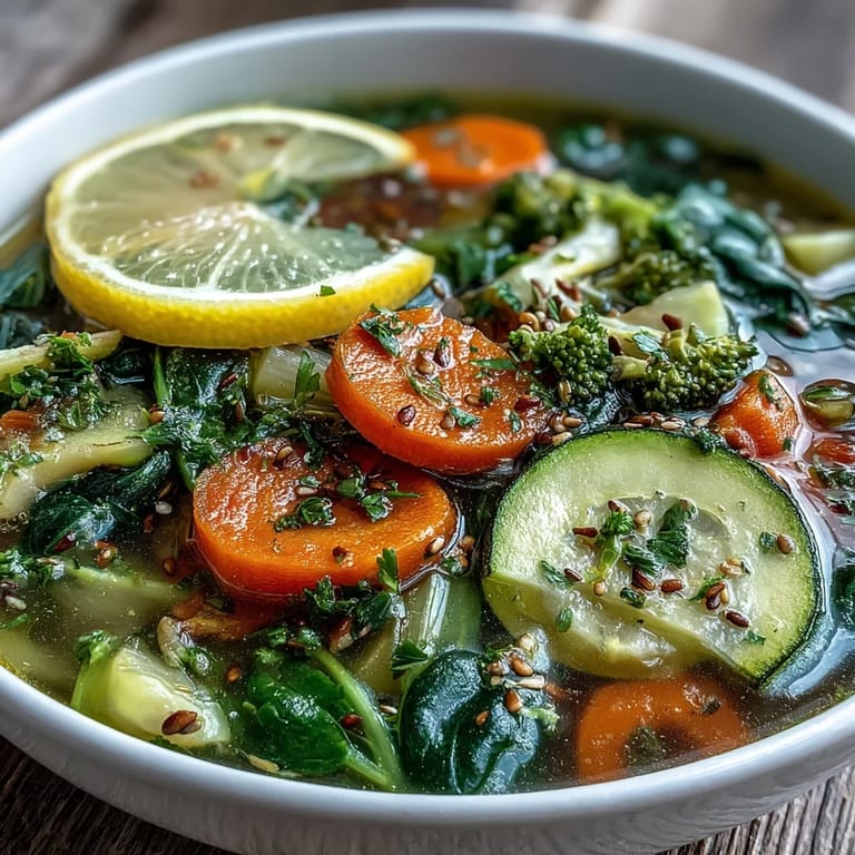 Bright ginger-infused Collagen-Boosting Broth Bowl topped with fresh parsley, lemon wedge, and sesame seeds.