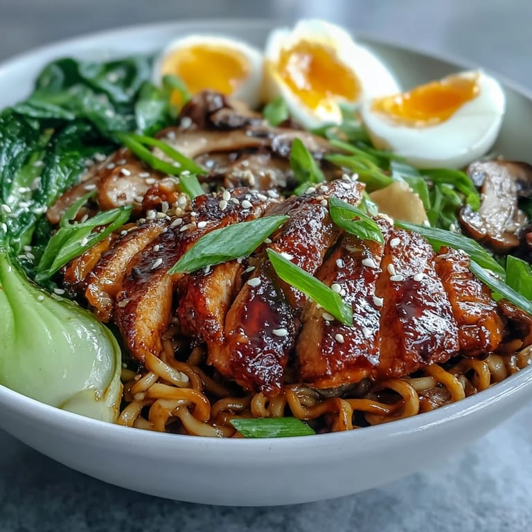 Chopsticks lifting noodles from a bowl of Healthy Miso Chicken Noodle Bowls with colorful vegetables.
