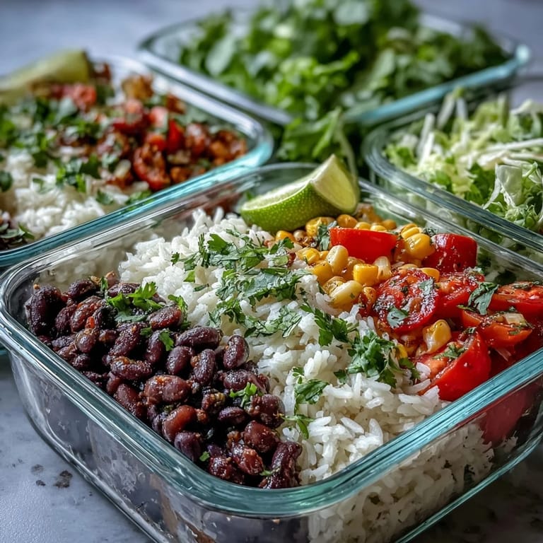 Golden tofu and vibrant vegetables make up this plant-based Meal Prep Burrito Bowl Base, perfect for easy weeknight dinners.
