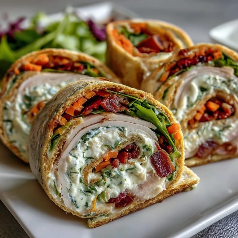 Bite-sized turkey and cheese pinwheels packed with fresh veggies, rolled in soft tortillas for a fun, healthy meal.