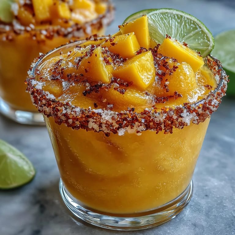 Vibrant frozen mango margarita mocktail, blended to perfection and garnished with citrus for a refreshing, alcohol-free summer drink.  