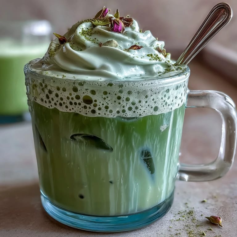 Enjoy our elegant Mother's Day Iced Matcha Latte, artfully topped with sweet foam.