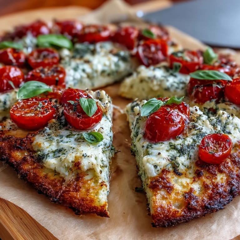 Delicious Viral Cottage Cheese Flatbread with pesto, perfect for a healthy appetizer.