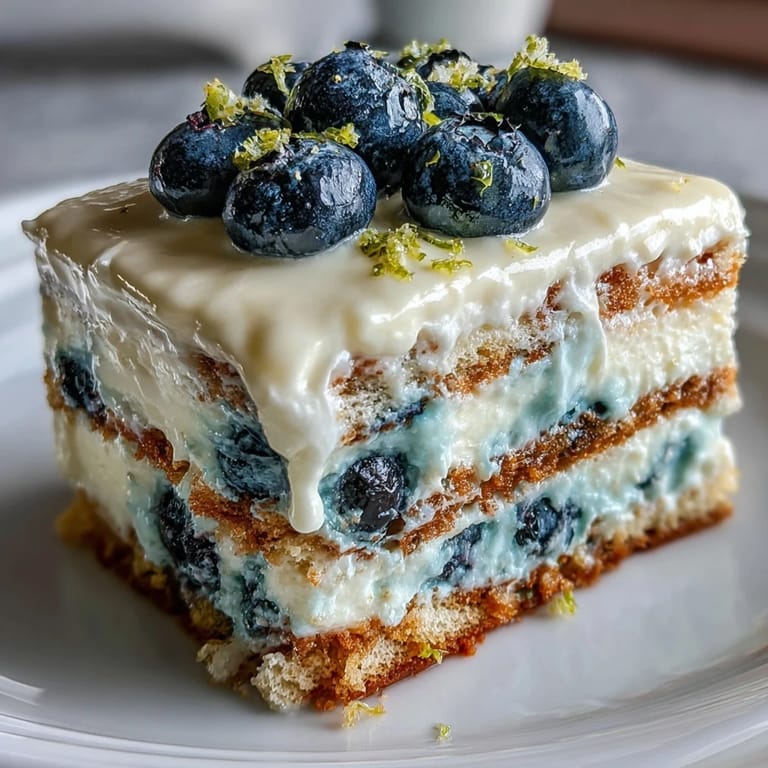 Enjoy a refreshing slice of Lemon Blueberry Icebox Cake with bright citrus cream and berries.