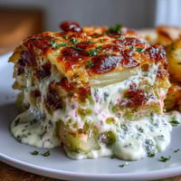 Creamy Au Gratin Potatoes: layers of tender Yukon Gold potatoes baked in a rich, cheesy cream sauce with golden, bubbly Gruyère topping.