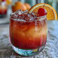 A vibrant ombre sunrise mocktail with grenadine, layered citrus juices, and sparkling water in tall glasses.