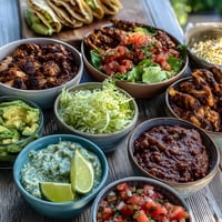 DIY taco bar loaded with colorful toppings for a vibrant outdoor BBQ.